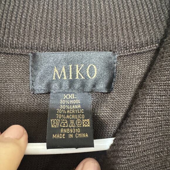Vintage Miko Sweater Mens 2XL Brown Abstract Knit Wool Blend 90s 1/4 zip mock - Picture 3 of 5